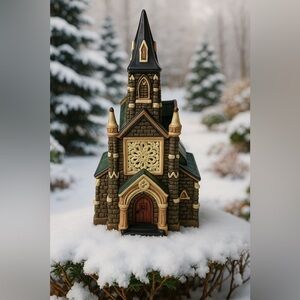 Vintage Holiday Time Festive Victorian Gothic Church Figurine